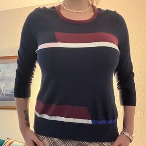 Lands End Americana Preppy Chic 90s Maximalist Navy Red Pink Blue Sweater Large